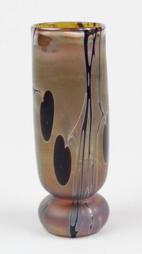 Vintage Aurene Craig Zweifel Gold Vase w/ Heart Leaves Iridescent Signed 117906 - Picture 2 of 12