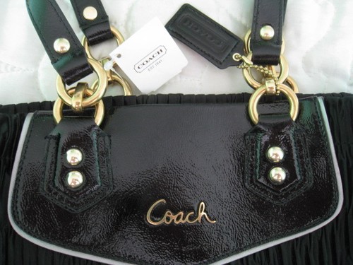  COACH Ashley Gathered SatIn Carryall B4/ Black New Satchel Bag F20050 - Picture 14 of 23