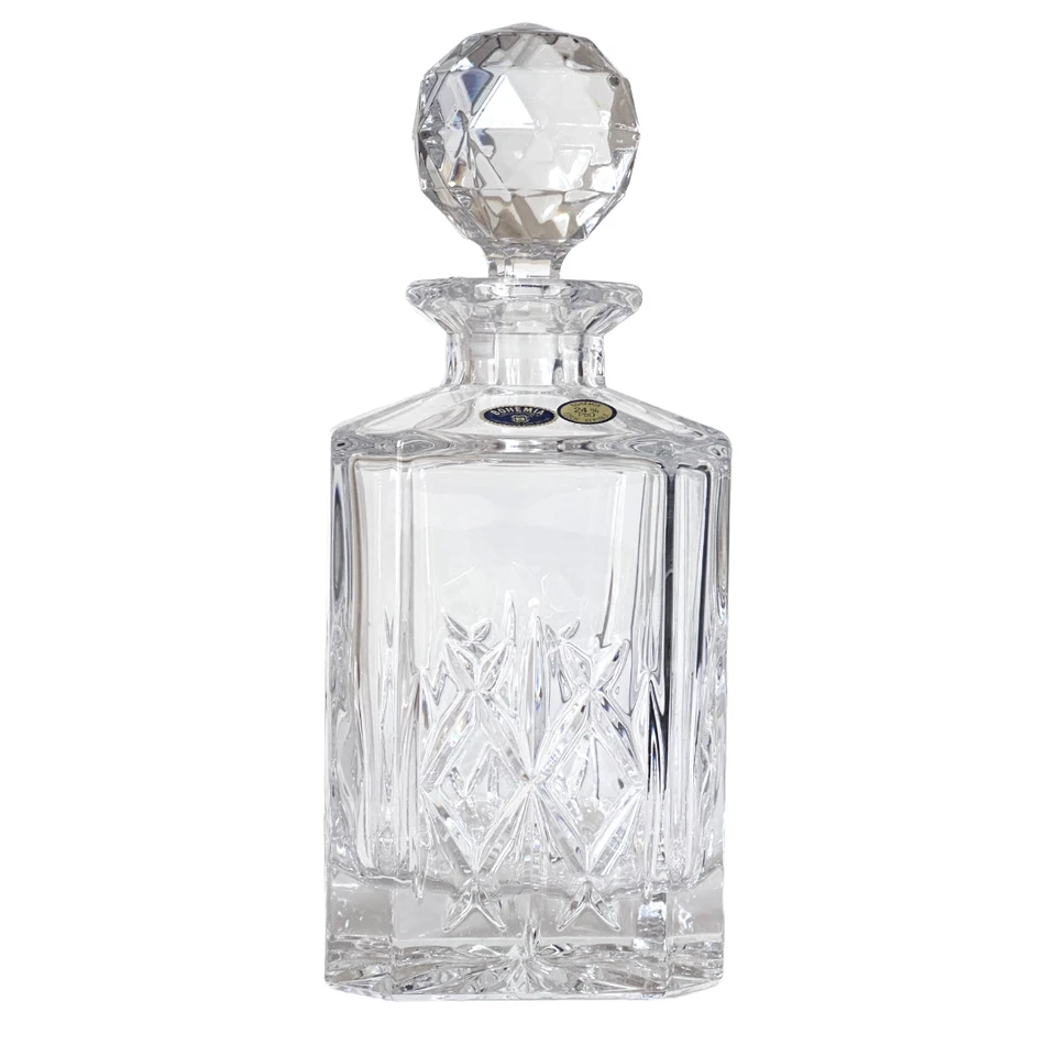Crystal Glass Whiskey Brandy Cognac Decanter w/Etched Design & Round Top Bohemia - Image 3 of 4