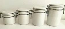 Linens N Things Set Of 4 Canisters Lock Jar airtight seal White Canister
