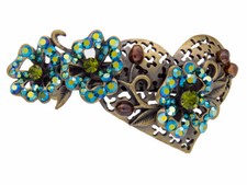 Heart Flower Hair French Metal Barrette Clasp Clip Austrian crystal VTG Design