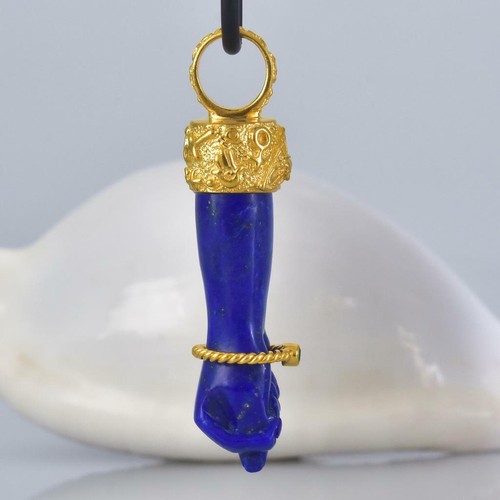 Gold Vermeil Sterling Mano Fico Figa Anhänger Geschnitzter Lapis Lazuli Smaragd - Bild 10 von 11