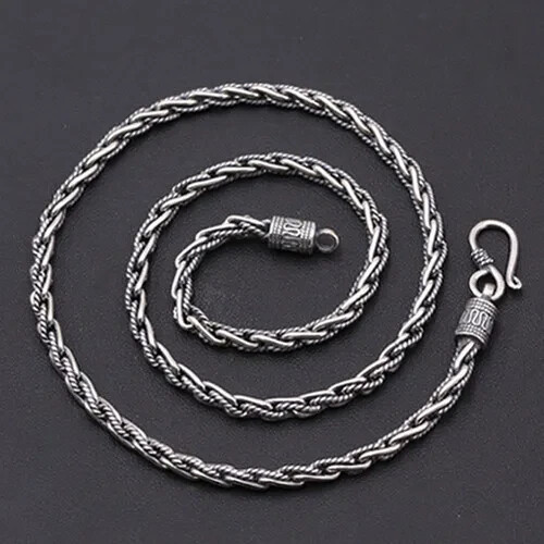 Genuine Solid Sterling Silver Thai Silver Braided Chain Men's Necklace 18"-24" - Picture 7 of 13