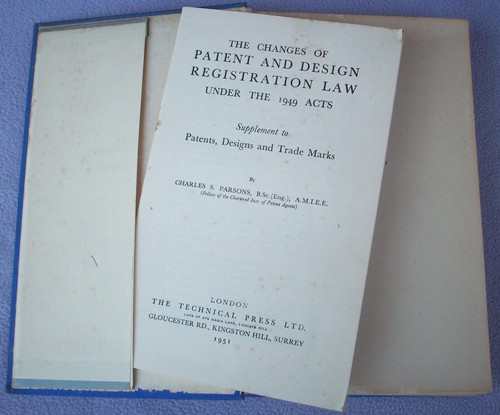 PATENTE DESIGNS UND MARKENMARKEN C S PARSONS TECHNISCHE PRESSE LONDON 1938 HARDBACK - Bild 2 von 2