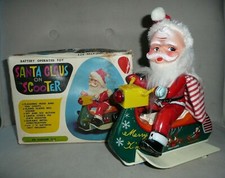 Santa Claus on Scooter Tin Litho Plastic Battery Operated Toy Vintage WORKS