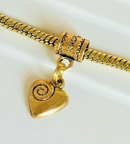 Antique GOLD LOVE HEART Dangle Pendant Charm EUROPEAN Bracelet VALENTINE Vintage - Picture 2 of 4