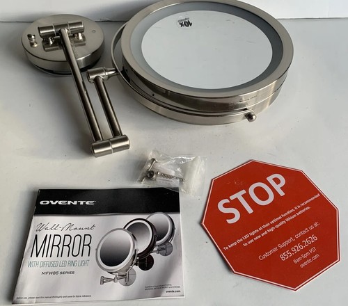 Ovente Wall Mounted Makeup Mirror 8.5 Inch 10X Nickel Brushed MFW85BR1X10X - Picture 4 of 18