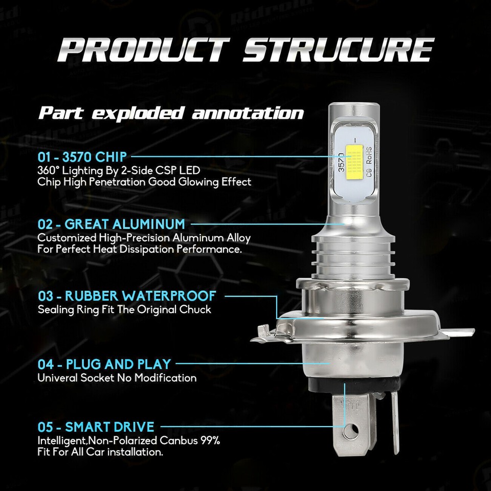 9007 Headlight Bulbs 9003/H4 LED Headlight Bulbs Kit 10000W 1000000LM Hi/Lo Beam Super Bright White | UK 9005 9006 Led Headlight - Foto 7