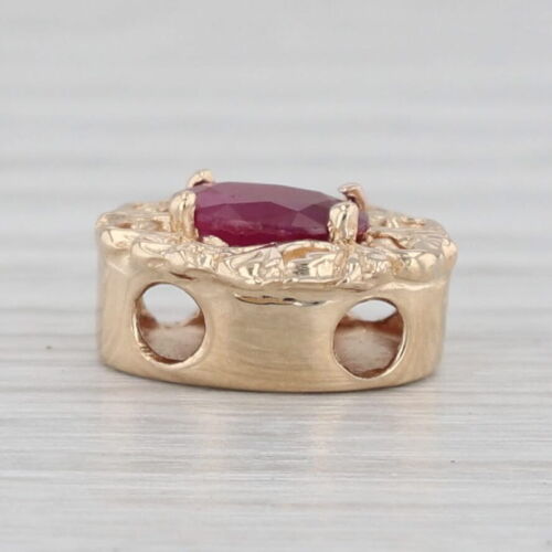 1ct Oval Ruby Solitaire Slide Bracelet Charm 14k Yellow Gold Vintage - Picture 3 of 5