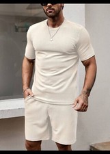 Men's Medium Cream Tee And Short Set