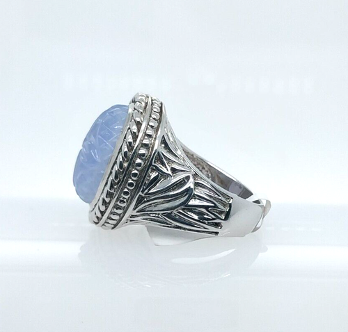 Beautiful Craved Chalcedony Silver Ring - Picture 2 of 4