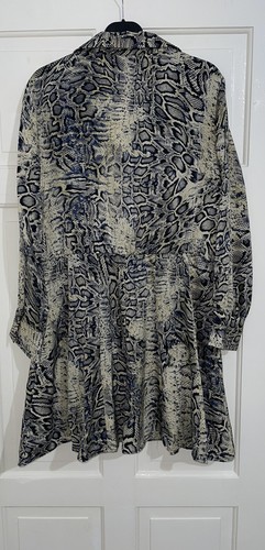 ZARA ECRU BLUE SILKY ANIMAL PRINT JOHNNY COLLAR MINI SHIRT DRESS SIZE XL BNWT - Picture 7 of 9