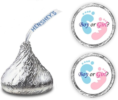 324 Gender Reveal Footprints Kisses Labels for Baby Shower - Picture 1 of 3