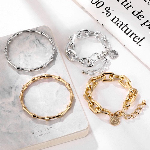 Damen Retro Münze mehrlagiges Armband einfache dicke Kette übertrieben Bambusglied - Bild 4 von 7
