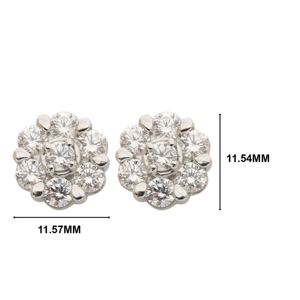 4Ct Round Brilliant Cut Zirconia Floral Style Halo Stud Earrings in 925 Silver - Image 3 of 4