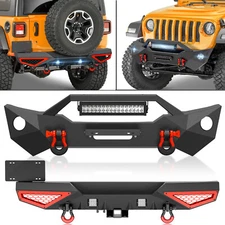 Compatible With 2018-2025 Jeep Wrangler JL JLU Rear /Front Bumper W/ LED Lights