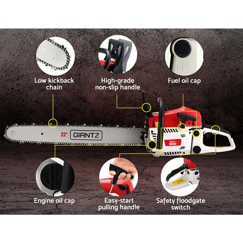 Giantz 62cc Petrol Commercial Chainsaw 22" Bar E-Start Tree Chain Saw 5.2HP - Picture 9 of 9