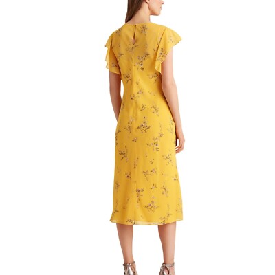 Ralph Lauren Women 0 Marigold Yellow Floral V Neck Midi Dress NWT CY30 |  eBay