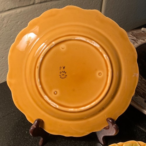 2 PV Portieux Vallerysthal 7 5/8" Majolika Obst Design Teller Frankreich TOP - Bild 6 von 8