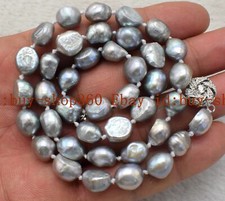 Real 9-10mm/10-11mm Gray Freshwater Cultured Pearl Necklace 18''
