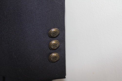 NAVY-BLUE SADDLEBRED 100% WOOL BRASS METAL BUTTON BLAZER JACKET 56R sport coat - Picture 3 of 6