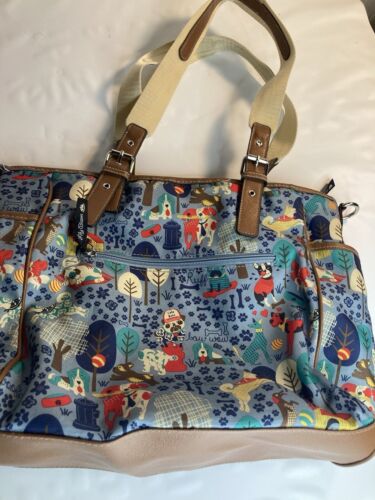 Lily Bloom Who Let The Dogs Out Shoulder Bag Tote Purse Multi Pocket Blue - Picture 5 of 8