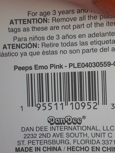 Peeps Pink 🩷with Yellow 💛Emo Bunny Plush Dan Dee Embroided Spike Collar ⭐Patch - Picture 3 of 4