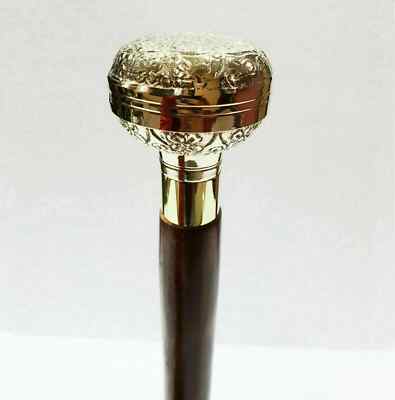 Ladies Choice Flower Handle Walking Cane Brass Stick Handle Wooden Vintage Desig