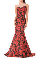 Ilusion Sweethearted Flower Print Long Dress with Sheer Back