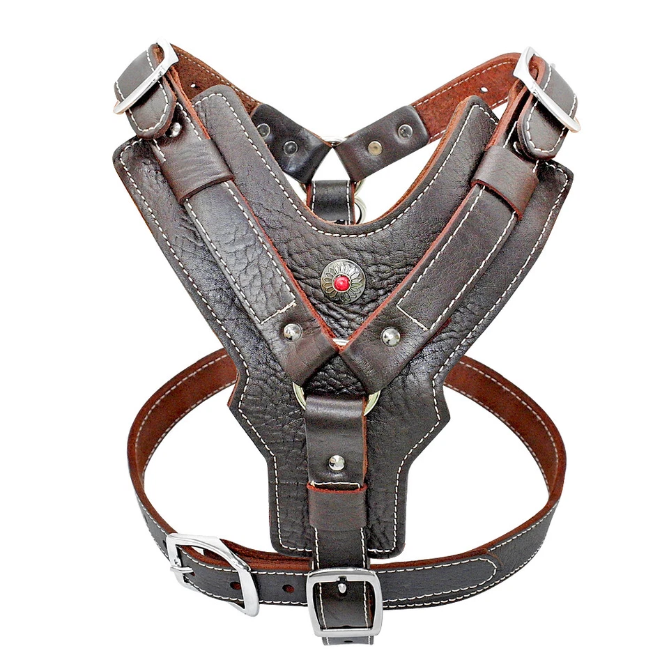 Harnais de travail en cuir Moyen Grand Gros Chien Gilet Réglable XL XXL XXXL - Photo 2/4