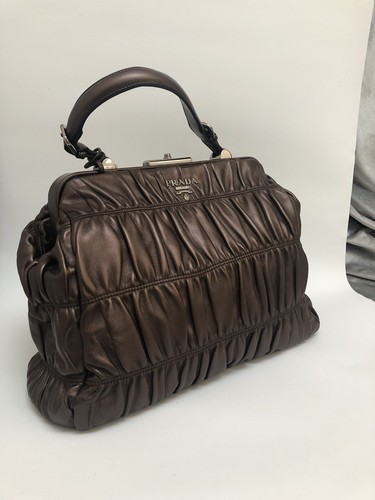NWT Prada Metallic Brown Nappa Gaufre Top Handle Frame Bag Handbag - Picture 2 of 20
