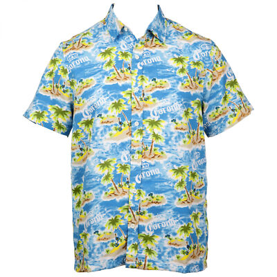 Cerveza Corona Extra Beer Tropical Island Button-Up Hawaiian Tee New