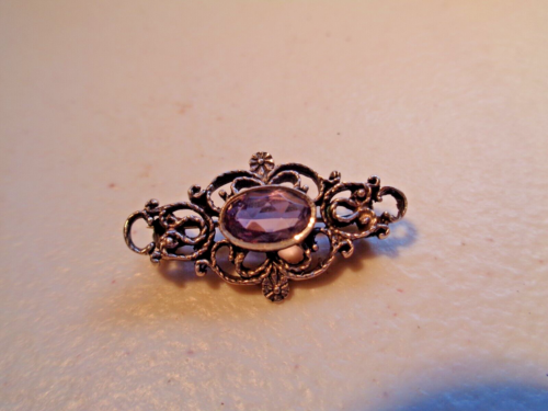 Silver and Amethyst brooch Vintage marked silver 35mm x 18mm Used - Picture 8 of 24