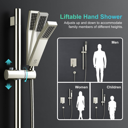 Shower System with 10" Rain Showerhead, Square Handheld Showerwith 16-Inch Slide - Picture 2 of 7