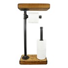 Toilet Roll Paper Holder Industrial Metal Raw Steel With Solid Wooden Shelf
