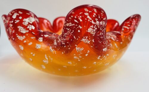 Murano “Rare” Dish Red/Yellow Controlled Bubbles Mid Century Modern Glass - Picture 3 of 8