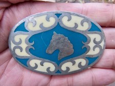Vtg HORSE Belt Buckle ART Equestrian Frontier Equine Nickel Silver RARE VG 