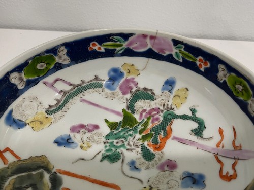 Antique Chinese Qing Dynasty Porcelain Bowl w/ Green Dragon Decoration - Picture 3 of 12