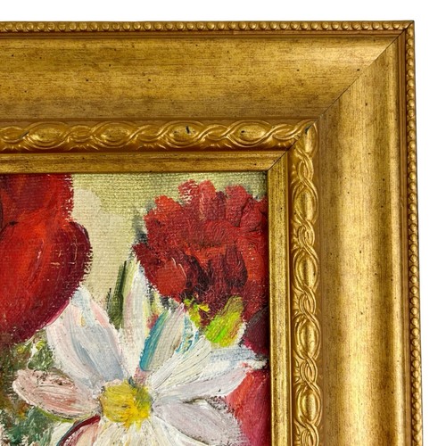 Vintage Original Floral Oil Painting on Canvas Signed Poppies Daisies Frame 8x10 - Picture 3 of 21
