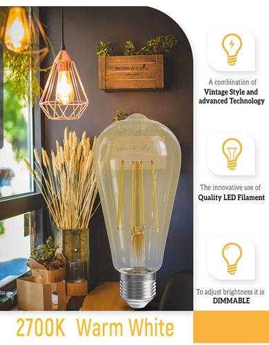 8 x dimmbare B22 Vintage Edison Glühbirnen 6W 600lm, warmweiß 2700k 8er Pack - Bild 2 von 7