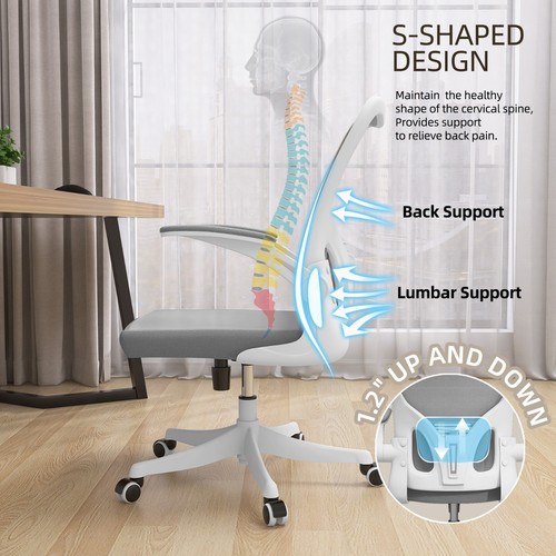 Ergonomic High Back Mesh Office Chair w/ Headrest, Flip-up Arms, Lumbar Support - Picture 5 of 10