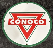 Vintage 12” Conoco Porcelain Enamel Sign White Back