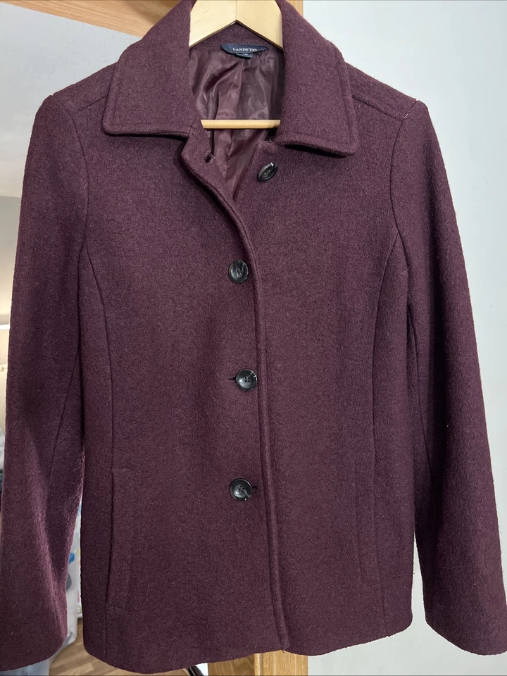 Lands' End Coat Lighthouse Womens Wool Blend Pea Coat. Size 10. Jacket Maroon - Image 2 of 4