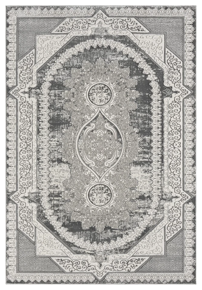 Modern Vintage Boho Area Rug Shiny High Low Pile Transitional Rug Living Room - Image 2 of 4