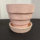 MCM McCoy Basketweave Pink  Pottery Planter 6” FLOWER POT Attached Saucer LARGE