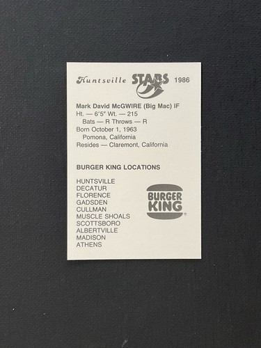 Burger King Huntsville Stars Mark McGwire 1986 raro de colección completo automático radiocontrol B - Imagen 7 de 7