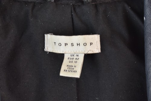Topshop Womans Black Faux Leather Biker Zip Up Rock 90s Jacket Size 14 - Picture 4 of 9