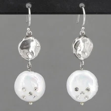 Retired Silpada Sterling BOLD AS ICE Coin Pearl Swarovski Crystal Earrings W3191