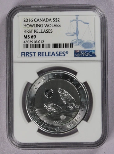 2016 S$2 Canada Howling Wolves .9999 3/4 oz Silver First Releases NGC MS69