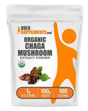 BulkSupplements.com Organic Chaga Mushroom Extract Powder 1g per Serving 100Gram